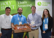 Proudly showing the liner that extends shelf life of produce are Helvert Obando, Paul Oklesh, Peyton Merriam and Zoe Berry with Verdant Technologies/HarvestHold.